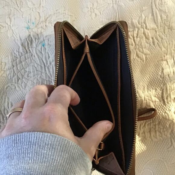 Margot NY Brown Leather Wristlet with lots of pockets